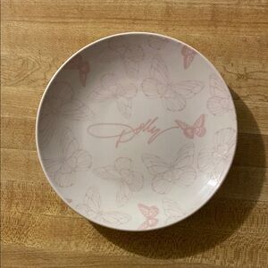 Dolly Parton White 6” Appetizer Plate with Pink Butterfly Pattern